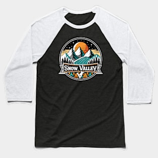 Retro Snow Valley Ski Baseball T-Shirt